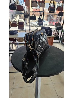 Sanmorris Parlak Siyah Bayan Omuz Çantası