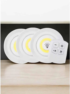 Argesco Mühendislik Spot Lamba LED Işık 3'lü Uzaktan Kumandalı Pilli Yapışkanlı Kablosuz