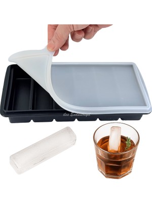 Trailx Premium Silikon Çubuk Buz Kalıbı 6 Bölmeli, Kapaklı Siyah