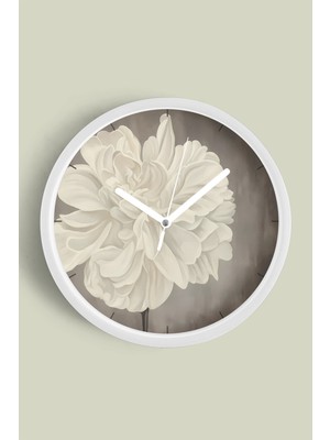 PremiumPort Bohem Çiçek Tasarımlı Modern Duvar Saati 30CM Camlı Beyaz Kasa