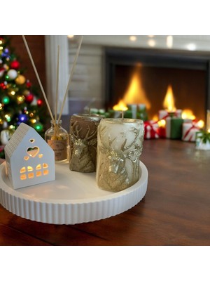 PremiumPort Dekoratif Geyik Mum Seti ve Beyaz Melek Oda Kokusu, Hediye Standı ile