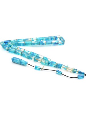 Murty99 Hakan Turan Imzalı Kesme Model Hareli Mavi Sıkma Kehribar Tesbih