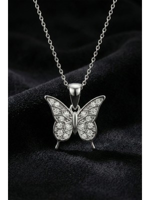 Roza Silver 925 Ayar Gümüş Rodyum Kaplama Zirkon Taşlı Minimal Kelebek Kolye