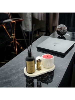 PremiumPort Inci Tozu Mum Seti, Sandal Ağacı Kokulu, 4’lü, Sonsuz Mum Standı Hediye