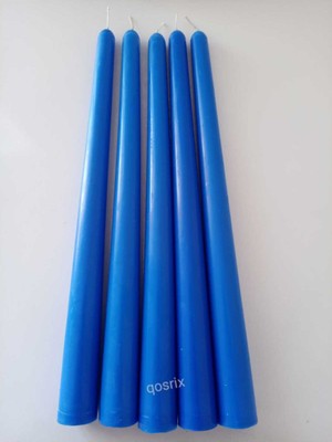 PremiumPort 5'li Mavi Şamdan Soya Mum Takımı, Doğal Pudra Kokulu Uzun Çubuk Dekoratif