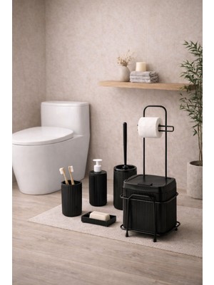 Decorev  6'Lı Kare Banyo  Wc Seti  5 Litre Çöp Kovası, Siyah