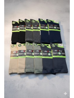 Dündar Plus Bambu Diyabetik Erkek Çorap; 4 Mevsim; Dikişsiz/kokulu; Asorti 12'li Paket (Set 1); 40-44