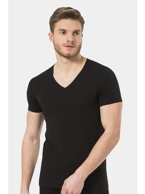 Cacharel Türen Erkek V Yaka Likrali T-Shirt