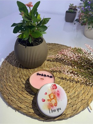 PremiumPort Lavanta Çiçekli Soya Mum, Metal Kutuda Kokulu Ev Dekorasyonu