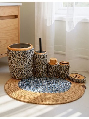 Home İnn Doğal Dokulu Hasır Görünümlü 6 Parça Banyo Takımı – Zarif ve Modern