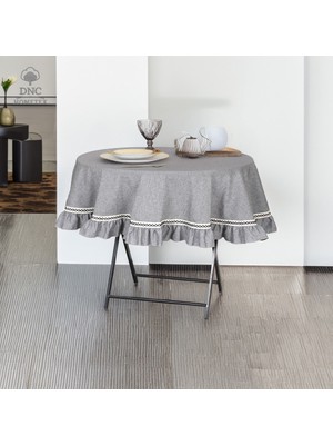 DNC Hometex Buldan Keteni Antrasit Yuvarlak ÖZEL SERİ Masa Örtüsü