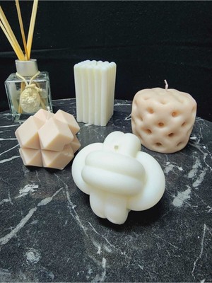 PremiumPort 4'lü Kokulu Soya Mum Seti, Beyaz ve Kahve Tonları, Ev Dekorasyonu