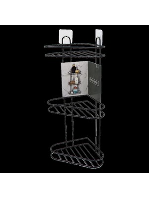 3 Katlı  Siyah Metal Köşe Rafı (4887)