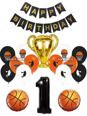 Parti Pera Basketbol Temalı Doğum Günü Balon Seti Basketbol Baskılı Balon Rakam Basketbol Topu Folyo Balon