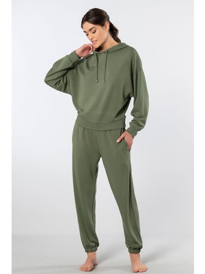 Türen Kadin Kapüsonlu Jogger Esofman Takimi 3609/Yeşil