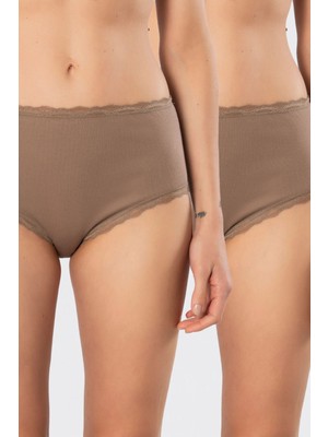 Türen Kadin Likrali Ribana Dantelli Yüksel Bel Külot 2'li Paket