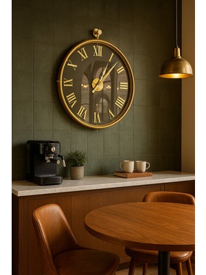 PremiumPort Altın Tonlu Roma Duvar Saati, Ayna Detaylı, 60 Cm, Şık ve Modern Tasarım