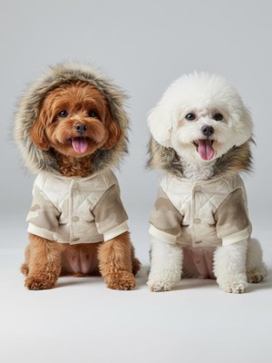 Kemique Creamy Camo Kamuflaj Desenli Krem Rengi Köpek Montu Kışlık Ceket