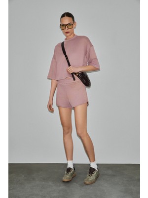 Grimelange Petal Kadın Esnek Kumaşlı Beli Lastikli Relaxed Fit Pembe Şort