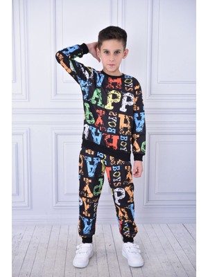 Buufuu Dijital Baskılı Uzun Kollu Sweatshirt ve Eşofman Alt Üst Ikili Takım Oversize Kalıp