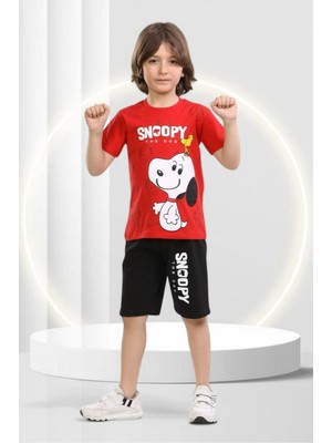 Buufuu Snopy Baskılı Erkek Çocuk Kısa Kol Yazlık Şortlu Alt Üst Takım