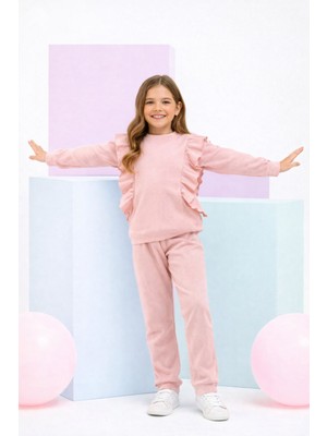 Buufuu Fırfırlı Pamuklu Uzun Kollu Alt Üst Ikili Kız Çocuk Takım