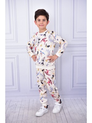 Buufuu Kedi Dijital Baskılı Uzun Kollu Sweatshirt ve Eşofman Alt Üst Ikili Takım