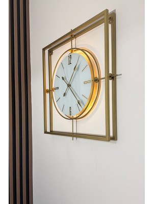 PremiumPort Şık Gold Kristal Kare 60 cm Nano Abs Kırılmaz Göbekli Modern Duvar Saati