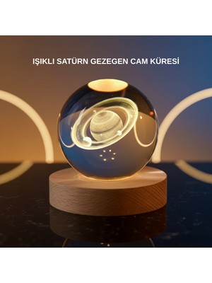 Mestore 3D Satürn Gravürlü Kristal Küre Dekoratif LED Işıklı Gece Lambası