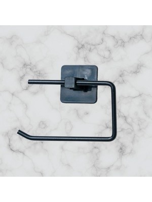 Kendiliğinden Yapışkanlı Siyah Paslanmaz Metal Kapaksız Tuvalet Kağıtlığı Aparatı (4887)