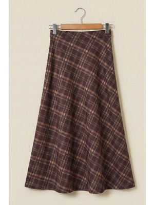 İlkimay.com Örme Ekose Kloş Etek 1680 - Açık Kahve