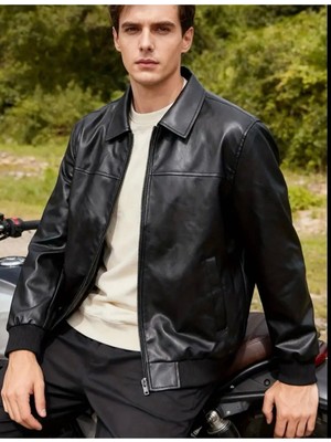 Baselco Basic Slim Fit Polo Yakalı Deri Ceket