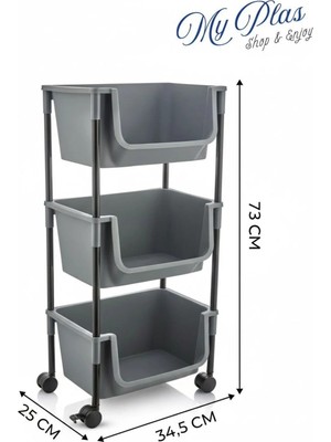 Myplas 3 Katlı Tekerlekli Organizer Raf Modern Portratif Kiler Düzenleyici Sepet,mutfak Rafı,oyuncak Dolabı