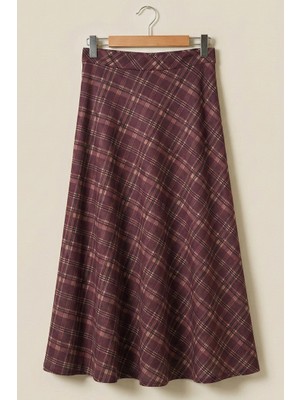 İlkimay.com Örme Ekose Kloş Etek 1680 - Mürdüm