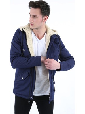 buğrahayalin Içi Kürklü Çıkmalı Kapşonlu Kalın Erkek Günlük Kabardin Mont