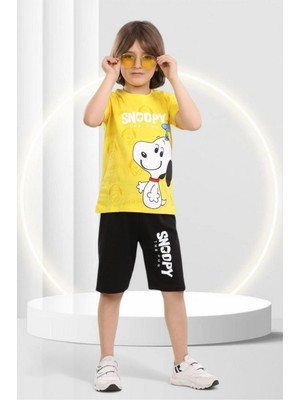 Buufuu Snopy Baskılı Erkek Çocuk Kısa Kol Yazlık Şortlu Alt Üst Takım