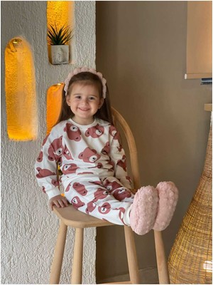 Buufuu Ayıcık Baskılı Uzun Kollu Çocuk Alt Üst Ikili Takım Unisex