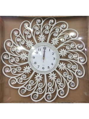 PremiumPort Modern Beyaz Taşlı 54 cm Salon Duvar Saati, Şıklık ve Tarzınıza Zarafet Katın