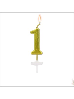 PremiumPort Parlak ve Şık 1 Rakam Altın Mum, Ev Dekorasyonuna Zarif Dokunuş