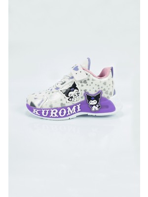 Aktaş Ayakkabı Çocuk Kız Beyaz Lila Çizgi Film Karakterli Ortopedik Cırtlı Spor Ayakkabı