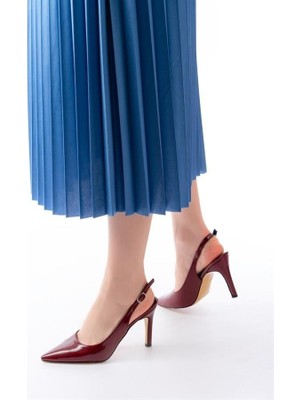 Sibel Gürel ST-1153 Bordo Rugan Günlük Arkası Açık 9 cm Topuklu Kadın Ayakkabı