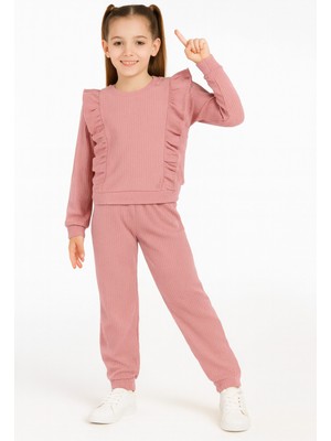 Buufuu Fırfırlı Pamuklu Uzun Kollu Alt Üst Ikili Kız Çocuk Takım