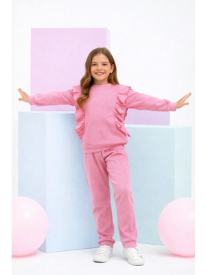 Buufuu Fırfırlı Pamuklu Uzun Kollu Alt Üst Ikili Kız Çocuk Takım