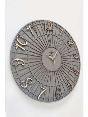 PremiumPort Şık Çizgili Dekoratif Duvar Saati, Antrasit ve Gold, 50X50CM, Sessiz Mekanizma