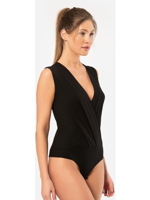 Türen Kruvaze Yaka Kolsuz Çitçitli Body