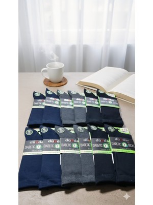 Dündar Plus Bambu Diyabetik Erkek Çorap; 4 Mevsim; Dikişsiz/kokulu; Asorti 12'li Paket (Set 2); 40-44