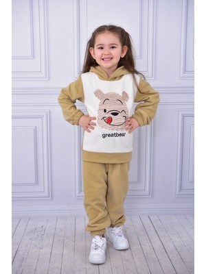 Buufuu Polar Bear Nakışlı Kapşonlu Kışlık Uzun Kol Alt Üst Çocuk Takım