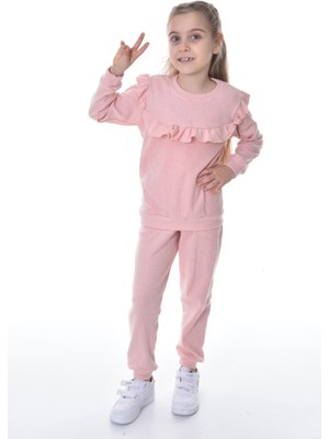 Buufuu Önü ve Kol Fırfır Detaylı Pamuk Uzun Kol Kız Çocuk Alt Üst Takım