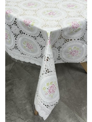 Pvc Şeffaf Kaplamalı Silinebilir Muşamba Masa Örtüsü Yuvarlak Çiçek