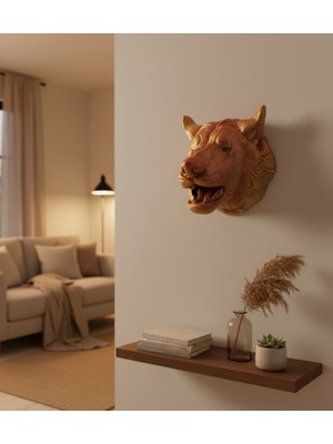 Mestore Dekoratif Altın Gold Kurt Duvar Heykeli Asılabilir Hediyelik 25X19 cm